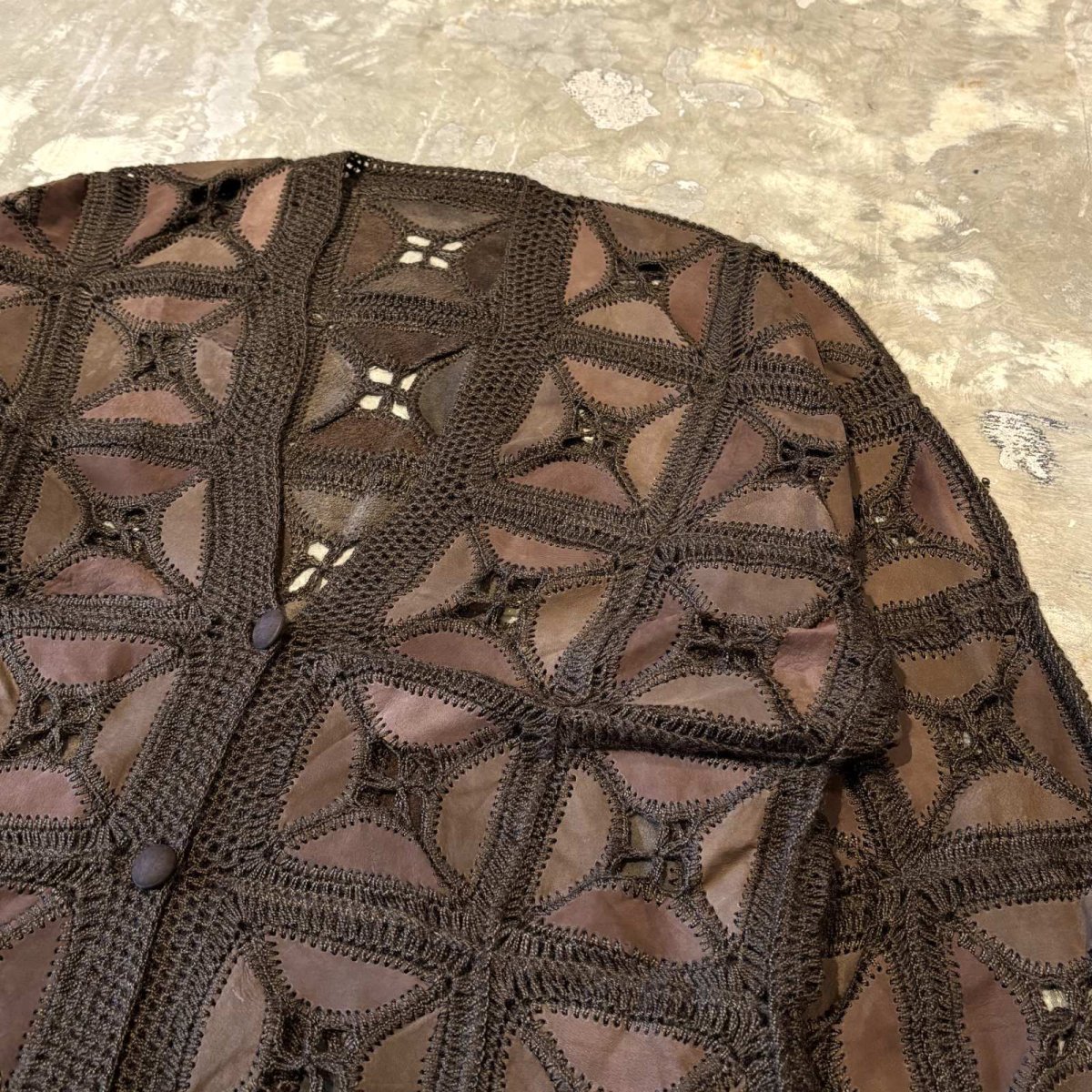 画像4: SUEDE LEATHER PATCHWORK & LACE UP CARDIGAN / Mens XL (4)