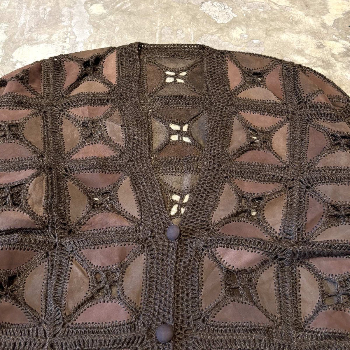 画像12: SUEDE LEATHER PATCHWORK & LACE UP CARDIGAN / Mens XL (12)