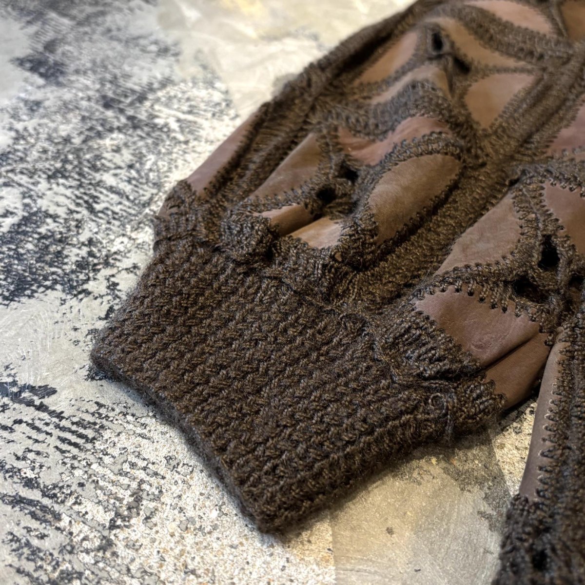 画像7: SUEDE LEATHER PATCHWORK & LACE UP CARDIGAN / Mens XL (7)