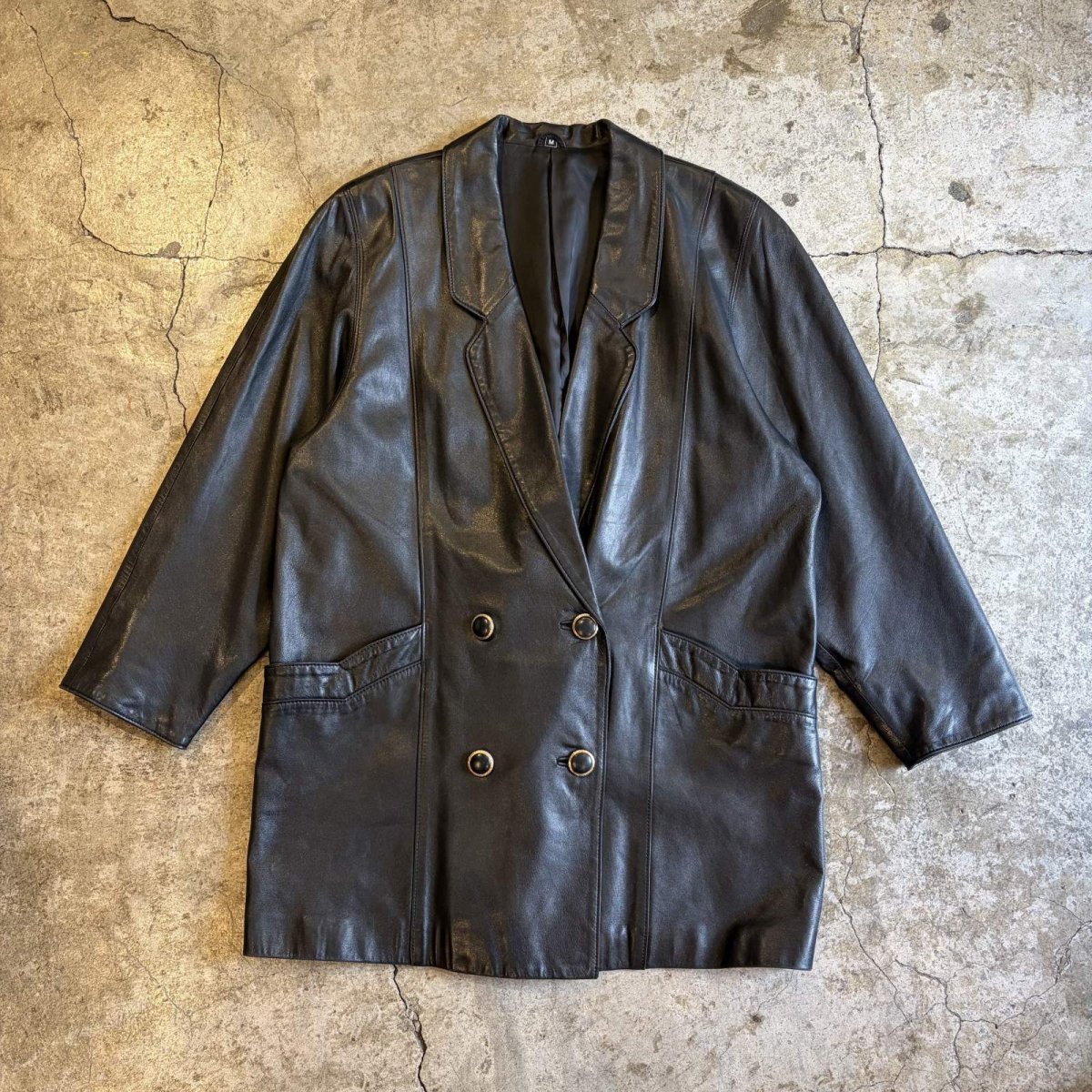 画像1: BLACK COLOR LEATHER DOUBLE DESIGN JACKET / Ladies M(L) (1)