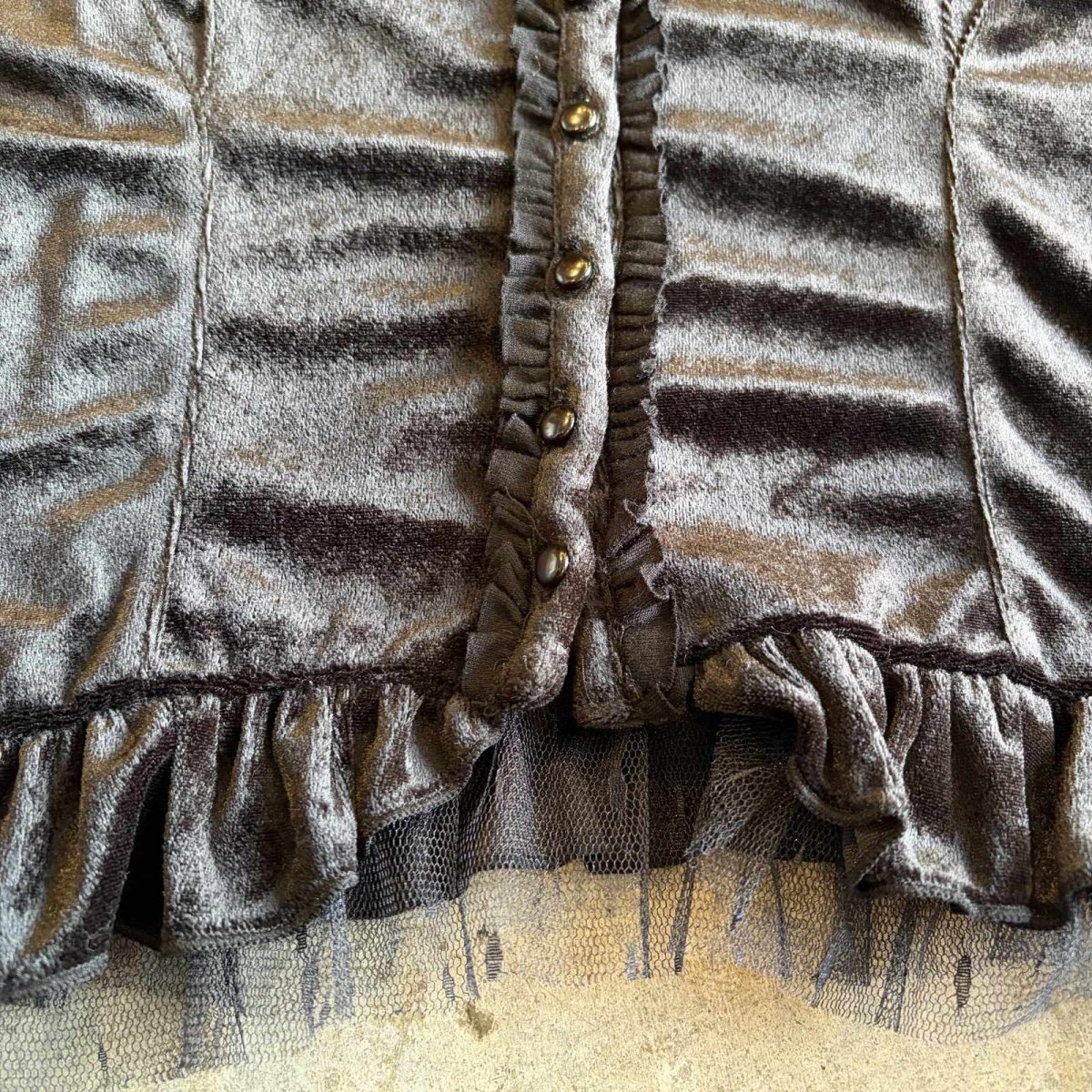 画像4: VELVET FRONT BUTTON BLACK COLOR LINGERIE DESIGN CAMISOLE / Ladies M (4)