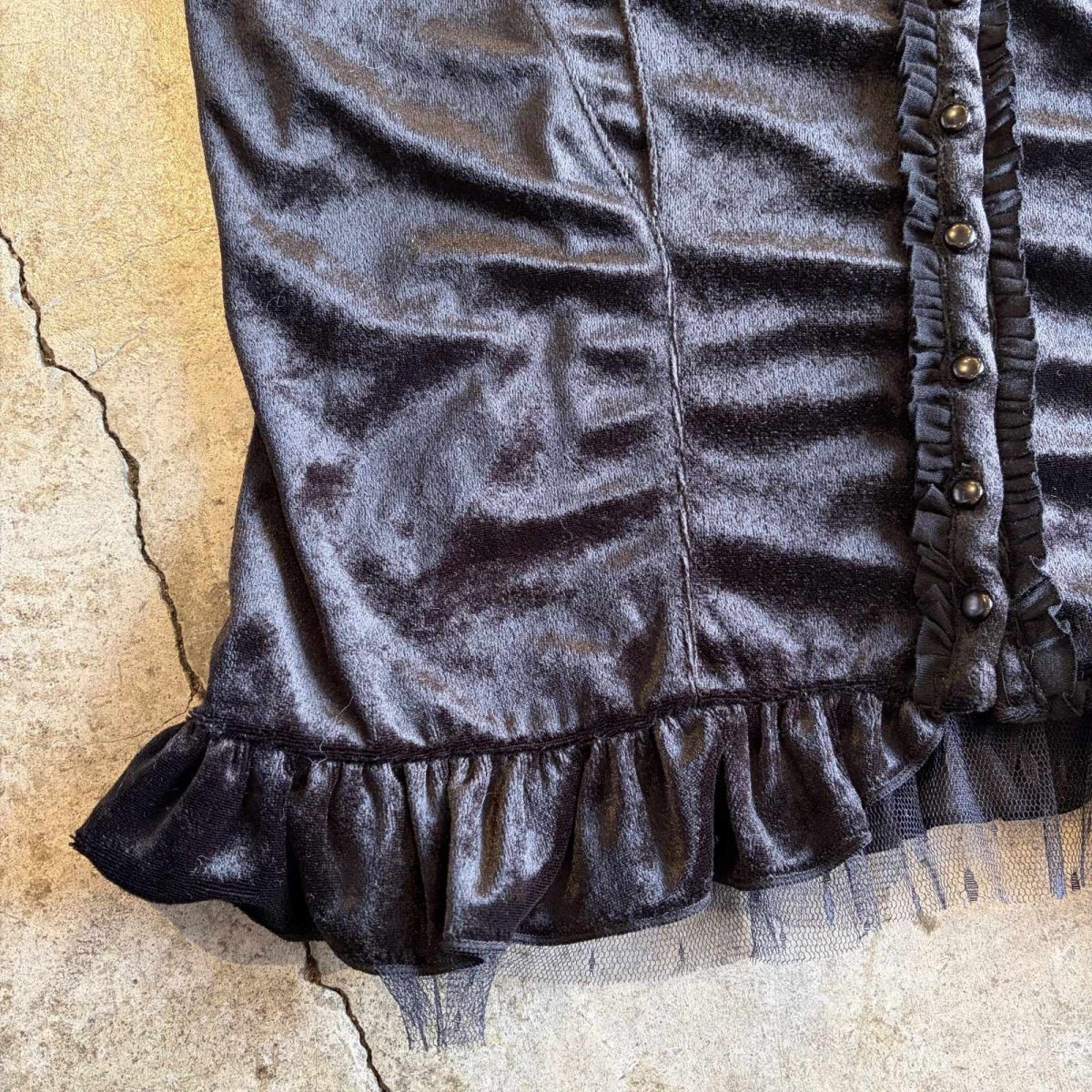 画像5: VELVET FRONT BUTTON BLACK COLOR LINGERIE DESIGN CAMISOLE / Ladies M (5)