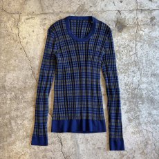画像1: BODER PATTERN RIB DESIGN COLOR L/S TOPS / Ladies M (1)