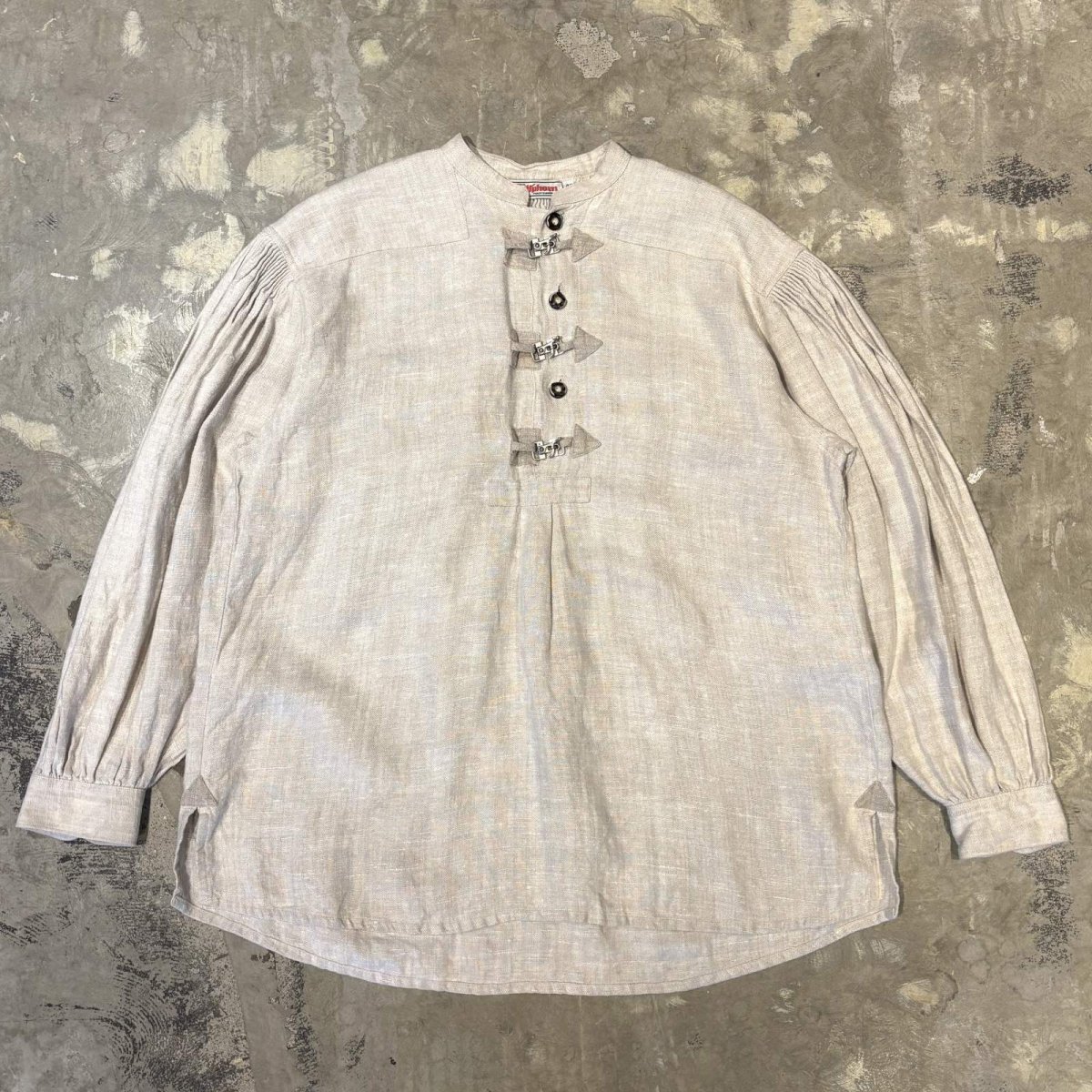 画像1: HALF BUTTON & HOOK UP LINEN L/S TOPS / Mens XL (1)