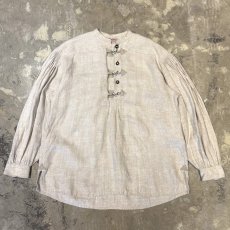 画像1: HALF BUTTON & HOOK UP LINEN L/S TOPS / Mens XL (1)