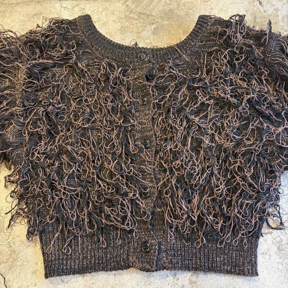 画像5: 2TONE COLOR LOOP FRINGE DESIGN KNIT SHORT CARDIGAN / Ladies M (5)