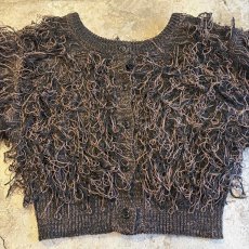 画像5: 2TONE COLOR LOOP FRINGE DESIGN KNIT SHORT CARDIGAN / Ladies M (5)