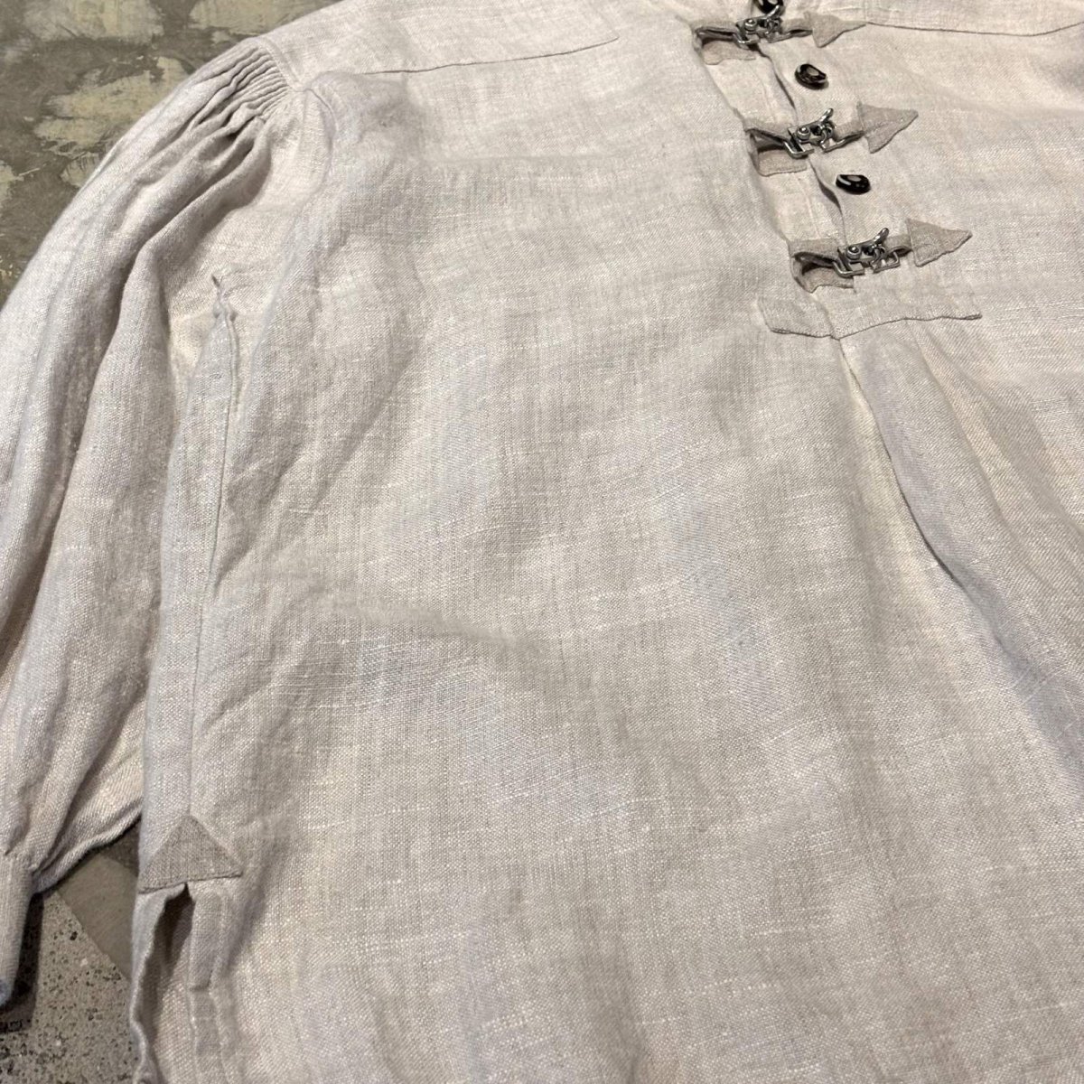 画像5: HALF BUTTON & HOOK UP LINEN L/S TOPS / Mens XL (5)