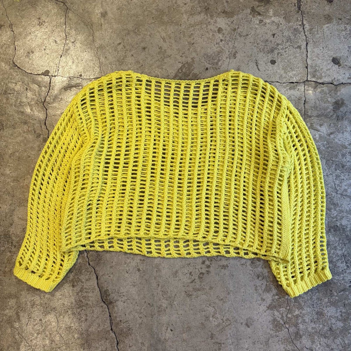 画像2: YELLOW COLOR CROCHET SHORT DESIGN KNIT L/S TOPS / Ladies FREE (2)