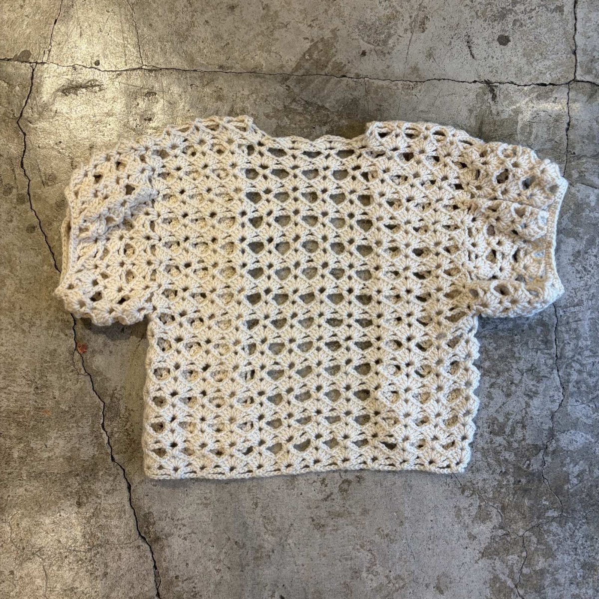 画像2: SHORT SLEEVE CROCHET KNIT DESIGN BOLERO CARDIGAN / Ladies M (2)
