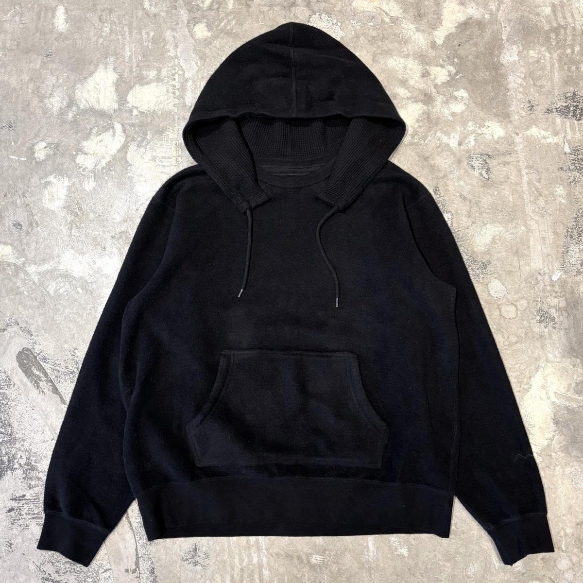 画像1: SLEEVE LOGO EMBROIDERY BLACK COLOR THERMAL HOODIE SWEAT / Mens M (1)