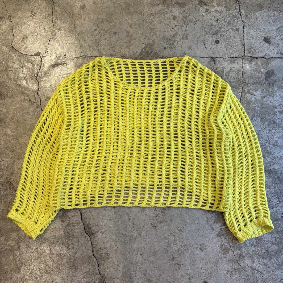 画像1: YELLOW COLOR CROCHET SHORT DESIGN KNIT L/S TOPS / Ladies FREE (1)