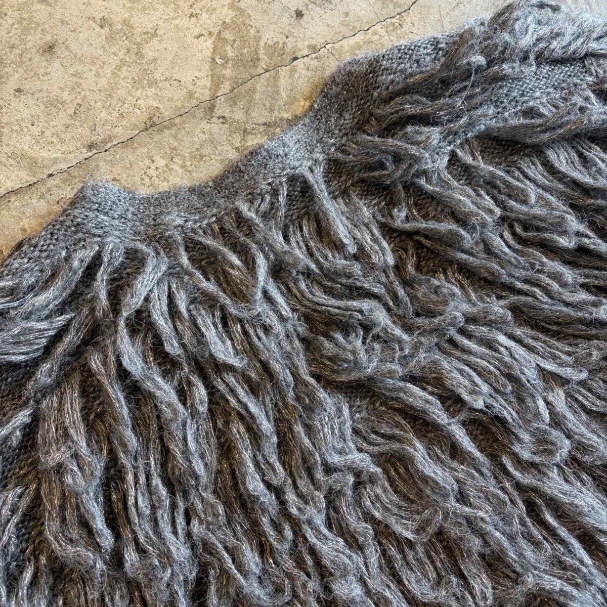 画像10: POINT GITTER LOOP FRINGE DESIGN KNIT S/S CARDIGAN / Ladies L (10)