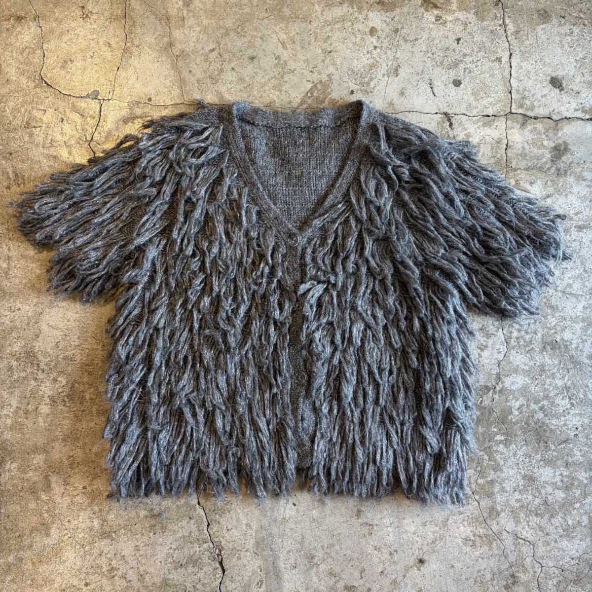 画像1: POINT GITTER LOOP FRINGE DESIGN KNIT S/S CARDIGAN / Ladies L (1)