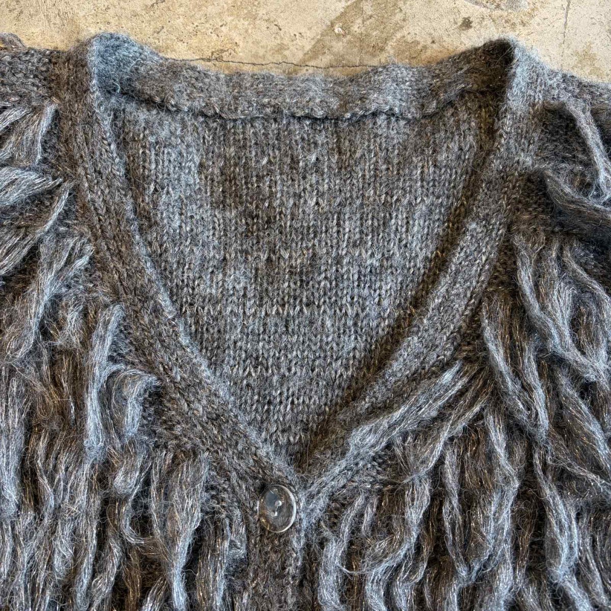 画像8: POINT GITTER LOOP FRINGE DESIGN KNIT S/S CARDIGAN / Ladies L (8)