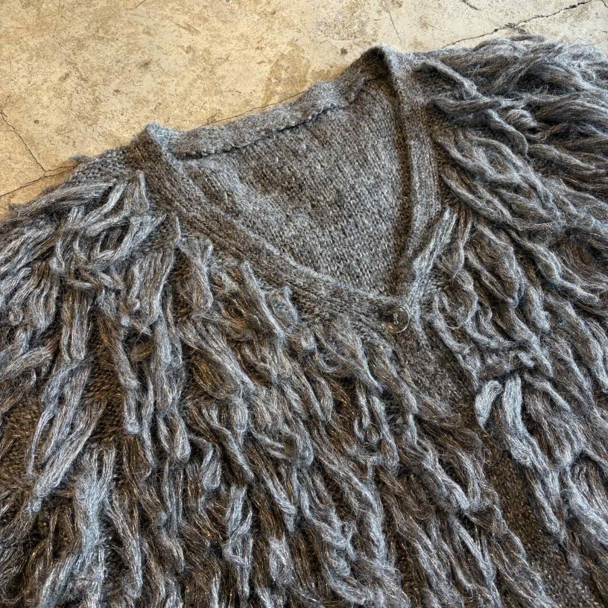 画像3: POINT GITTER LOOP FRINGE DESIGN KNIT S/S CARDIGAN / Ladies L (3)