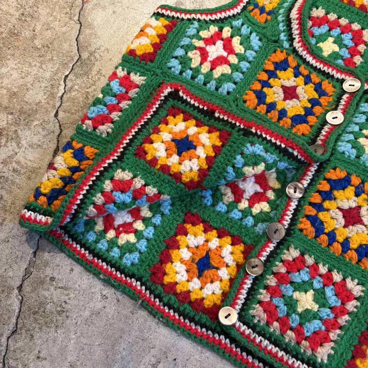 画像8: FFRONT BUTTON DESIGN COLOR CROCHET VEST / Ladies M (8)