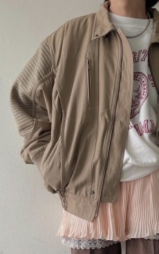 画像16: SLEEVE RIB ELBOW DESIGN BEIGE COLOR ZIP UP JACKET / Ladies L(M) / MADE IN PARIS (16)