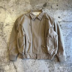 画像1: SLEEVE RIB ELBOW DESIGN BEIGE COLOR ZIP UP JACKET / Ladies L(M) / MADE IN PARIS (1)
