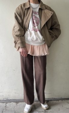 画像17: SLEEVE RIB ELBOW DESIGN BEIGE COLOR ZIP UP JACKET / Ladies L(M) / MADE IN PARIS (17)