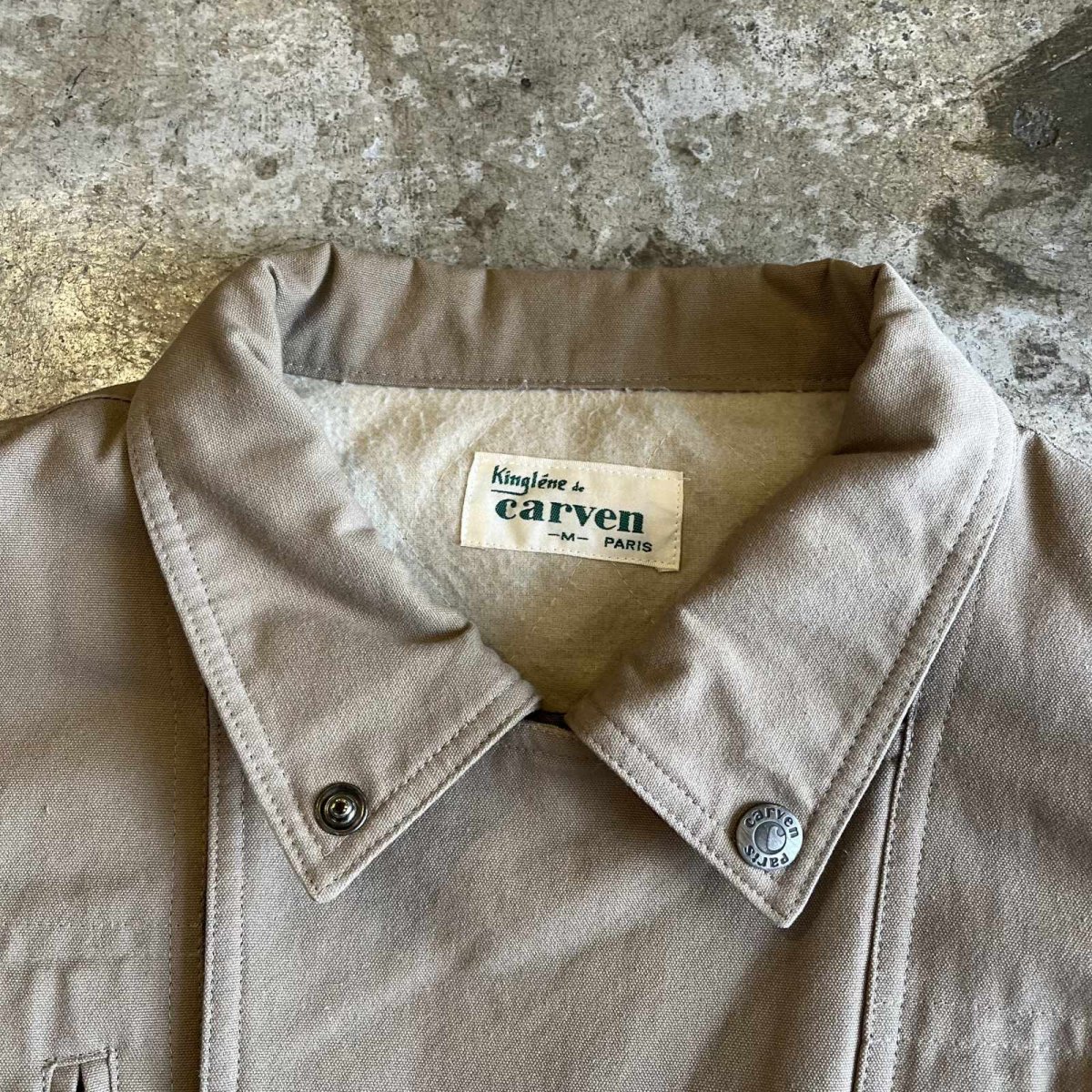 画像11: SLEEVE RIB ELBOW DESIGN BEIGE COLOR ZIP UP JACKET / Ladies L(M) / MADE IN PARIS (11)