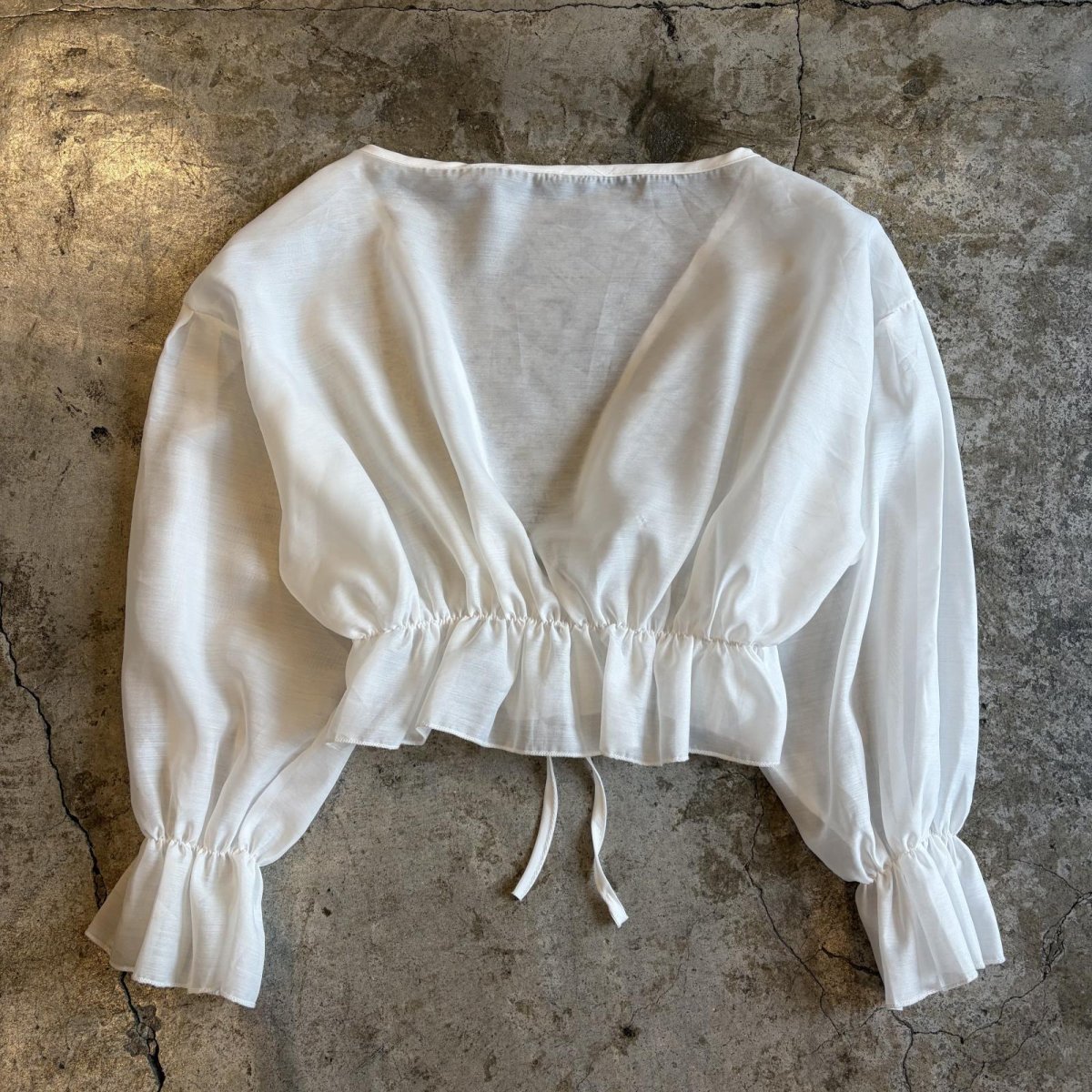 画像2: WAIST DESIGN SHEER SHORT L/S CARDIGAN  / Ladies M (2)