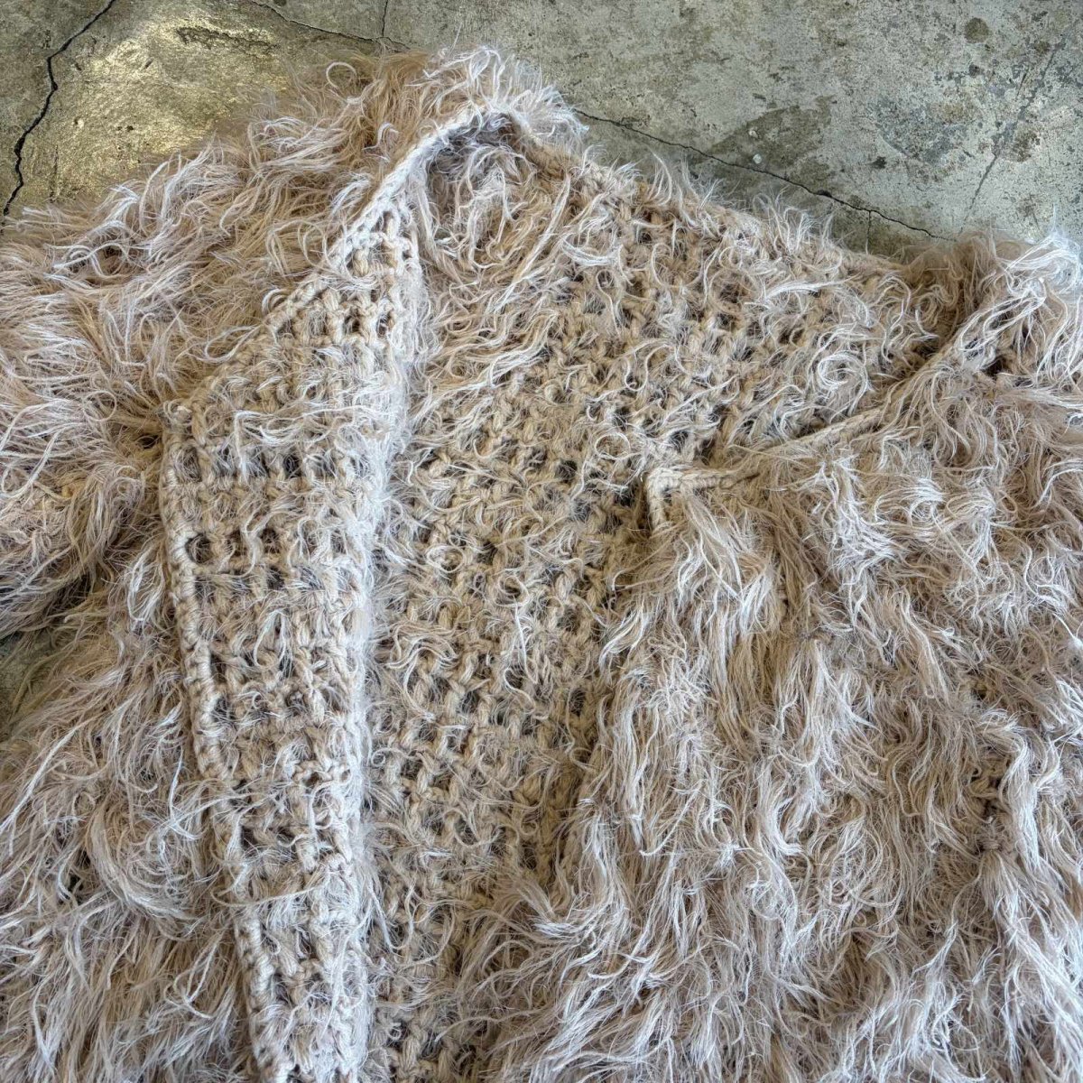 画像7: PINK BEIGE COLOR SHAGGY VOLUME DESIGN KNIT CARDIGAN / Ladies L (7)