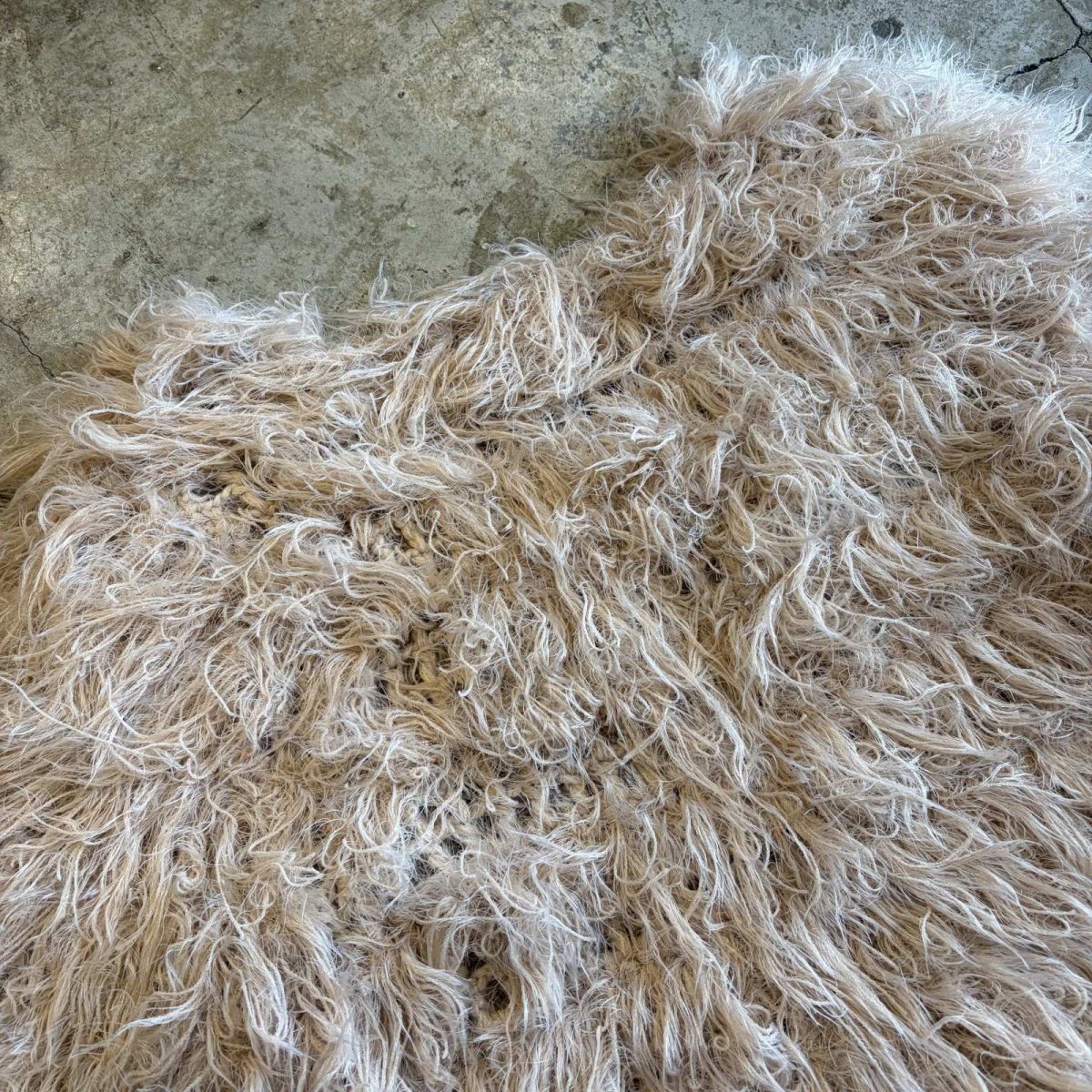 画像8: PINK BEIGE COLOR SHAGGY VOLUME DESIGN KNIT CARDIGAN / Ladies L (8)