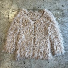 画像1: PINK BEIGE COLOR SHAGGY VOLUME DESIGN KNIT CARDIGAN / Ladies L (1)