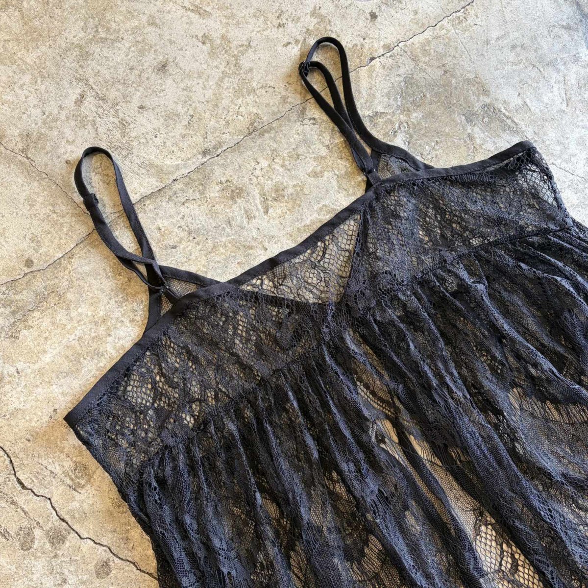 画像8: BLACK COLOR LACE LONG CAMISOLE / Ladies M~L (8)