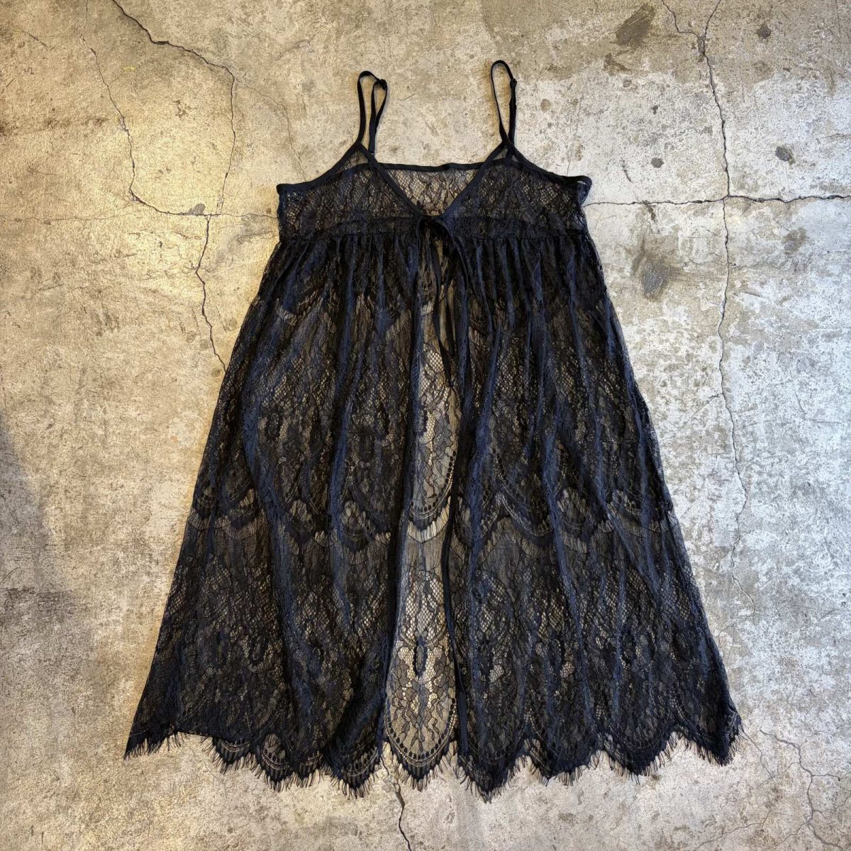 画像1: BLACK COLOR LACE LONG CAMISOLE / Ladies M~L (1)