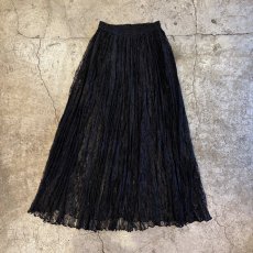 画像1: BLACK COLOR LACE DESIGN PLEATS LONG SKIRT / W23~W33 / MADE IN USA (1)
