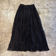 画像2: BLACK COLOR LACE DESIGN PLEATS LONG SKIRT / W23~W33 / MADE IN USA (2)