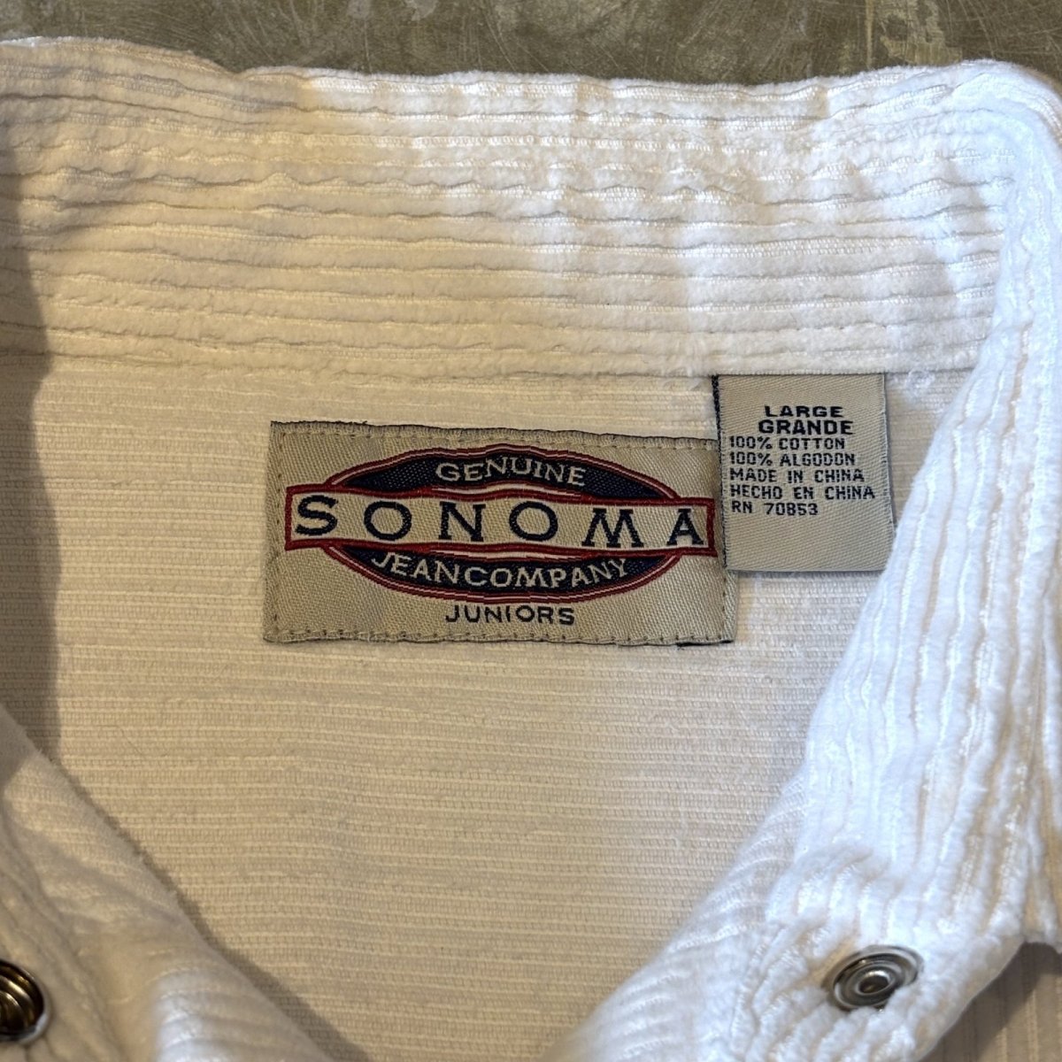 画像10: WHITE COLOR SNAP BUTTON CORDUROY JACKET / Mens L  (10)