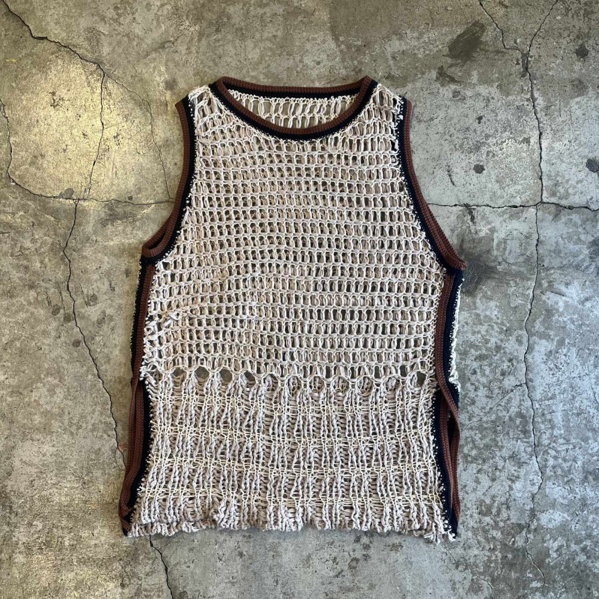 画像1: 2 COLOR STITCH LINE DESIGN CROCHET KNIT VEST / Ladies M~L (1)