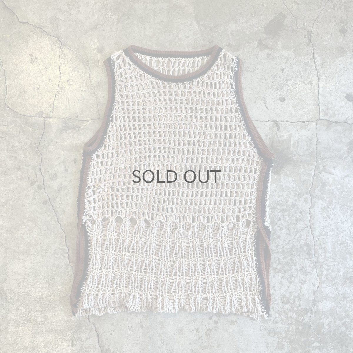 画像1: 2 COLOR STITCH LINE DESIGN CROCHET KNIT VEST / Ladies M~L (1)
