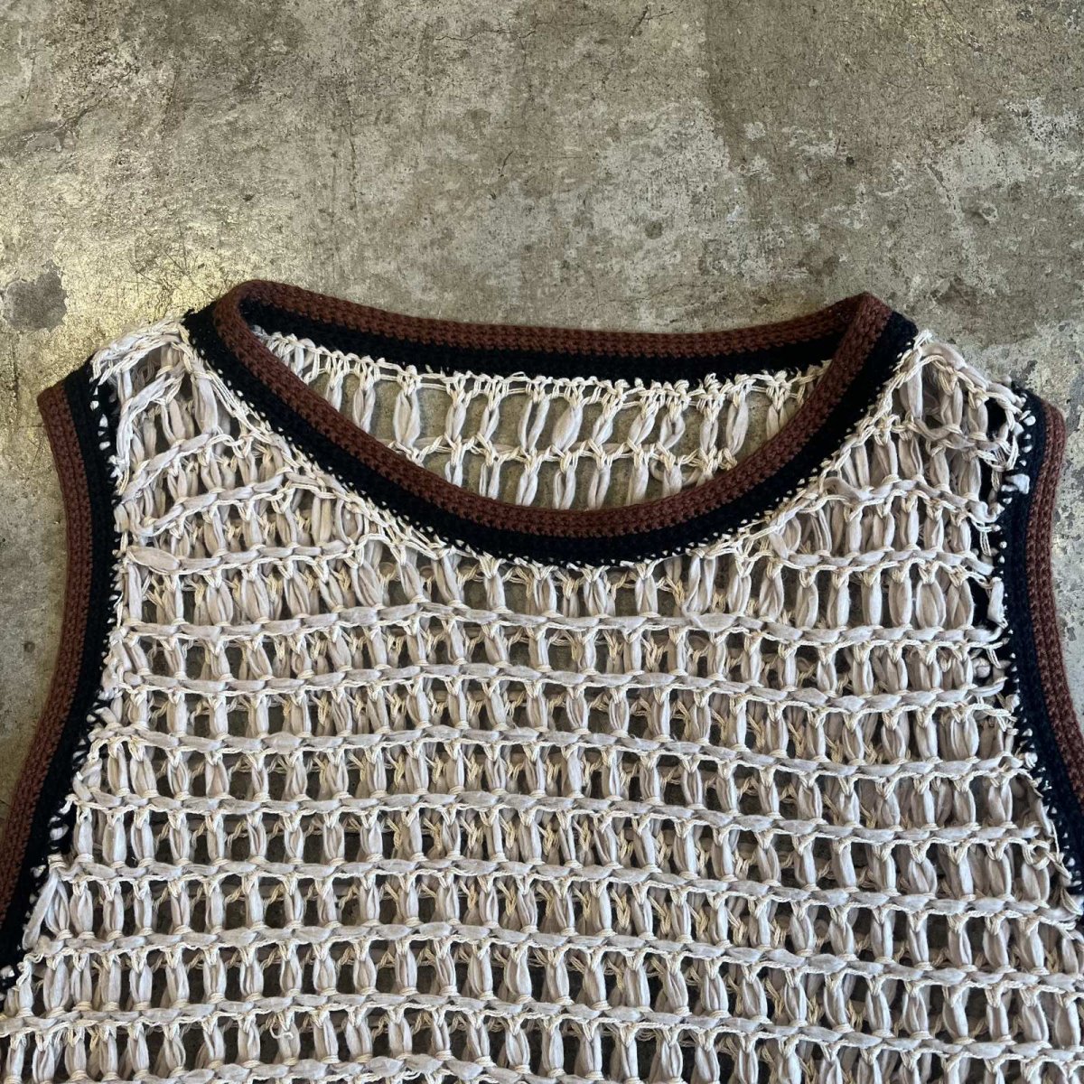 画像6: 2 COLOR STITCH LINE DESIGN CROCHET KNIT VEST / Ladies M~L (6)