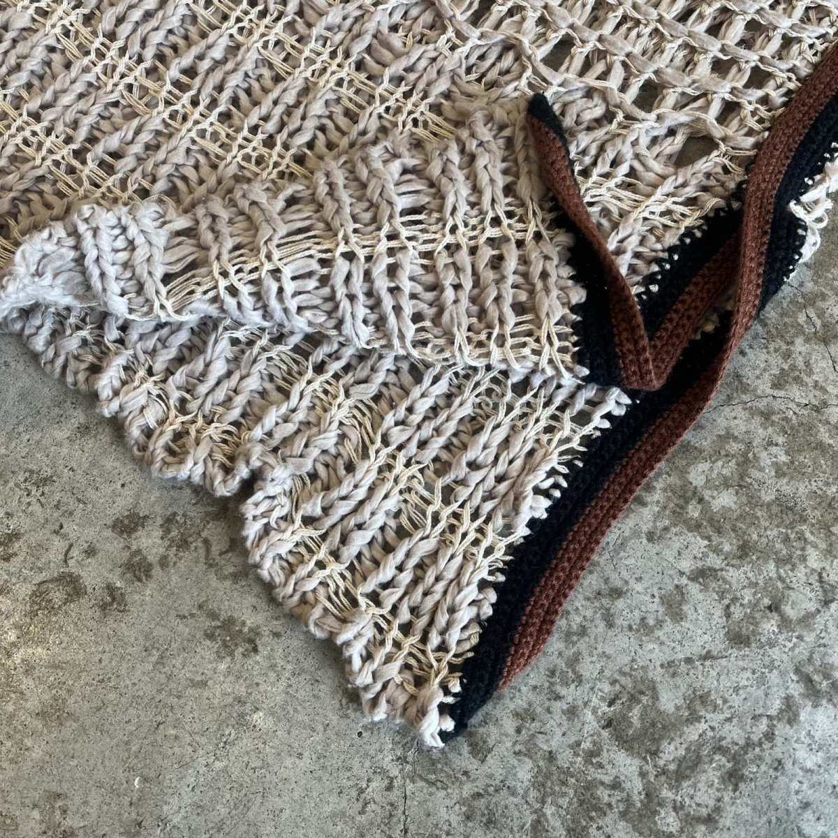 画像5: 2 COLOR STITCH LINE DESIGN CROCHET KNIT VEST / Ladies M~L (5)