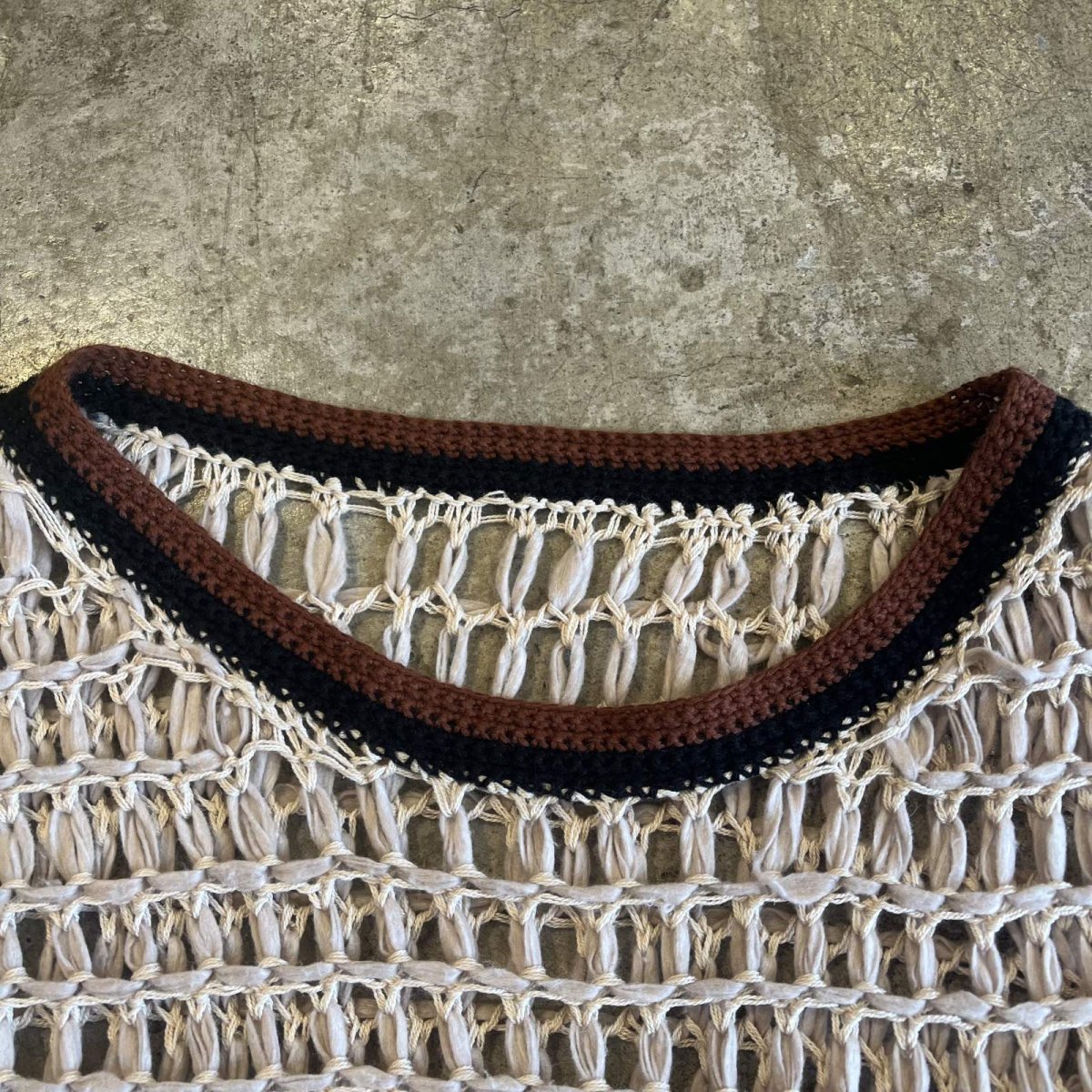 画像8: 2 COLOR STITCH LINE DESIGN CROCHET KNIT VEST / Ladies M~L (8)