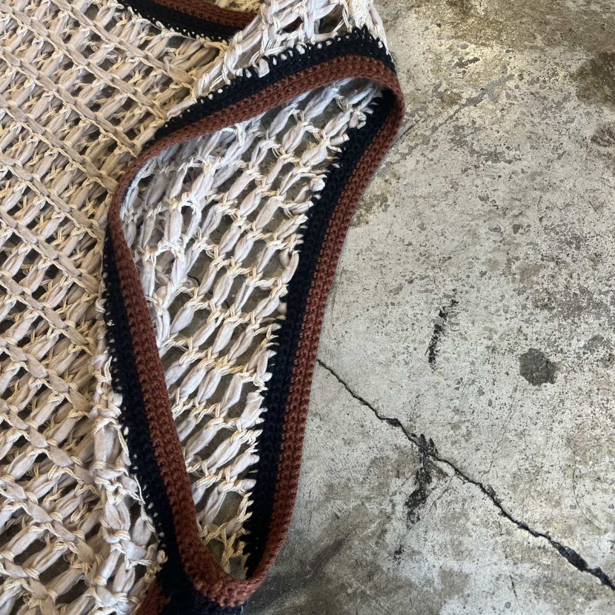 画像10: 2 COLOR STITCH LINE DESIGN CROCHET KNIT VEST / Ladies M~L (10)