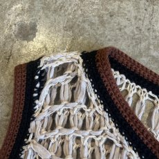 画像7: 2 COLOR STITCH LINE DESIGN CROCHET KNIT VEST / Ladies M~L (7)