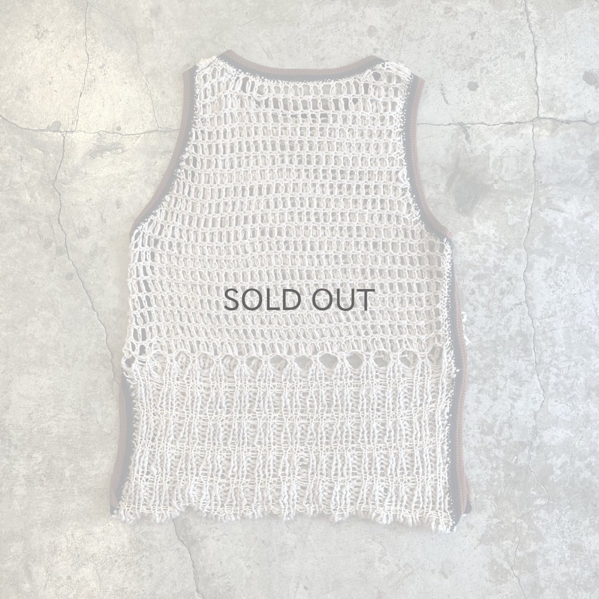 画像2: 2 COLOR STITCH LINE DESIGN CROCHET KNIT VEST / Ladies M~L (2)