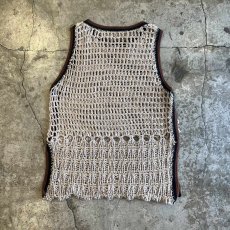 画像2: 2 COLOR STITCH LINE DESIGN CROCHET KNIT VEST / Ladies M~L (2)