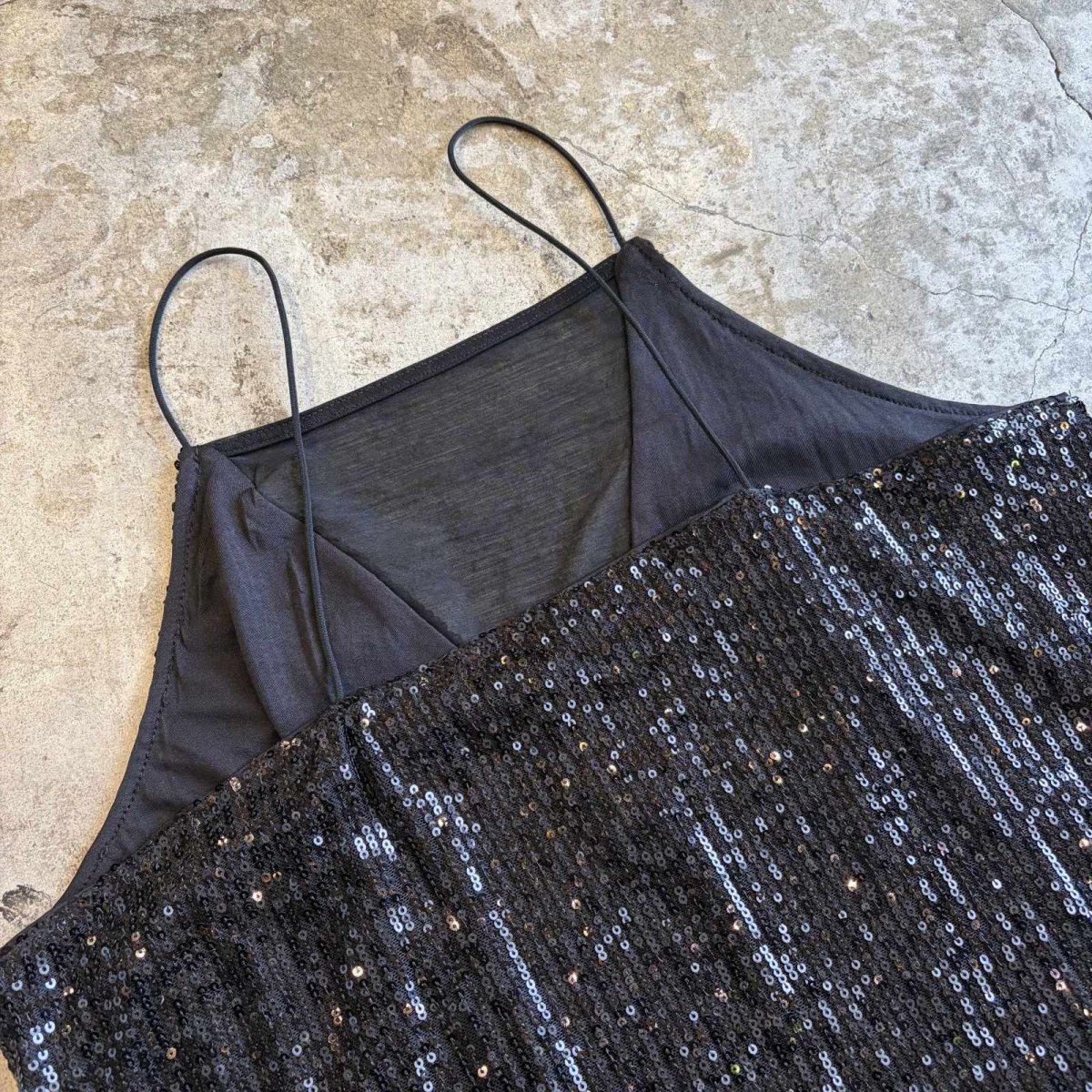 画像9: BLACK COLOR SPANGLE DESIGN POINT SHEER CAMISOLE / Ladies M (9)