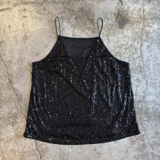 画像1: BLACK COLOR SPANGLE DESIGN POINT SHEER CAMISOLE / Ladies M (1)