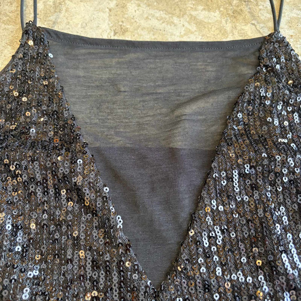画像6: BLACK COLOR SPANGLE DESIGN POINT SHEER CAMISOLE / Ladies M (6)