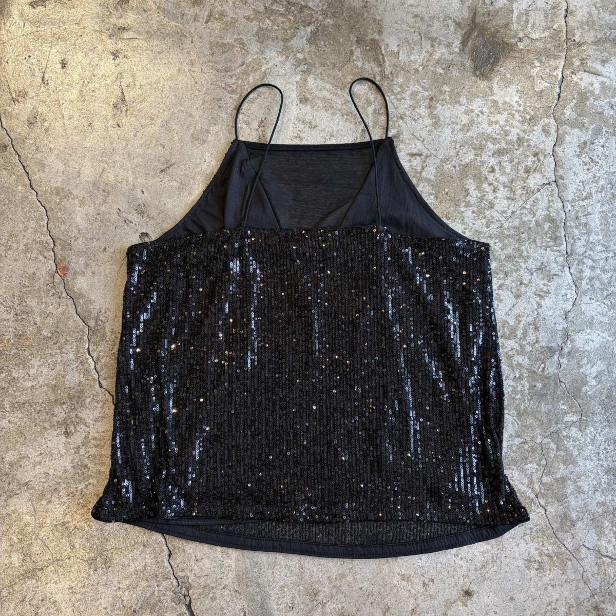 画像2: BLACK COLOR SPANGLE DESIGN POINT SHEER CAMISOLE / Ladies M (2)