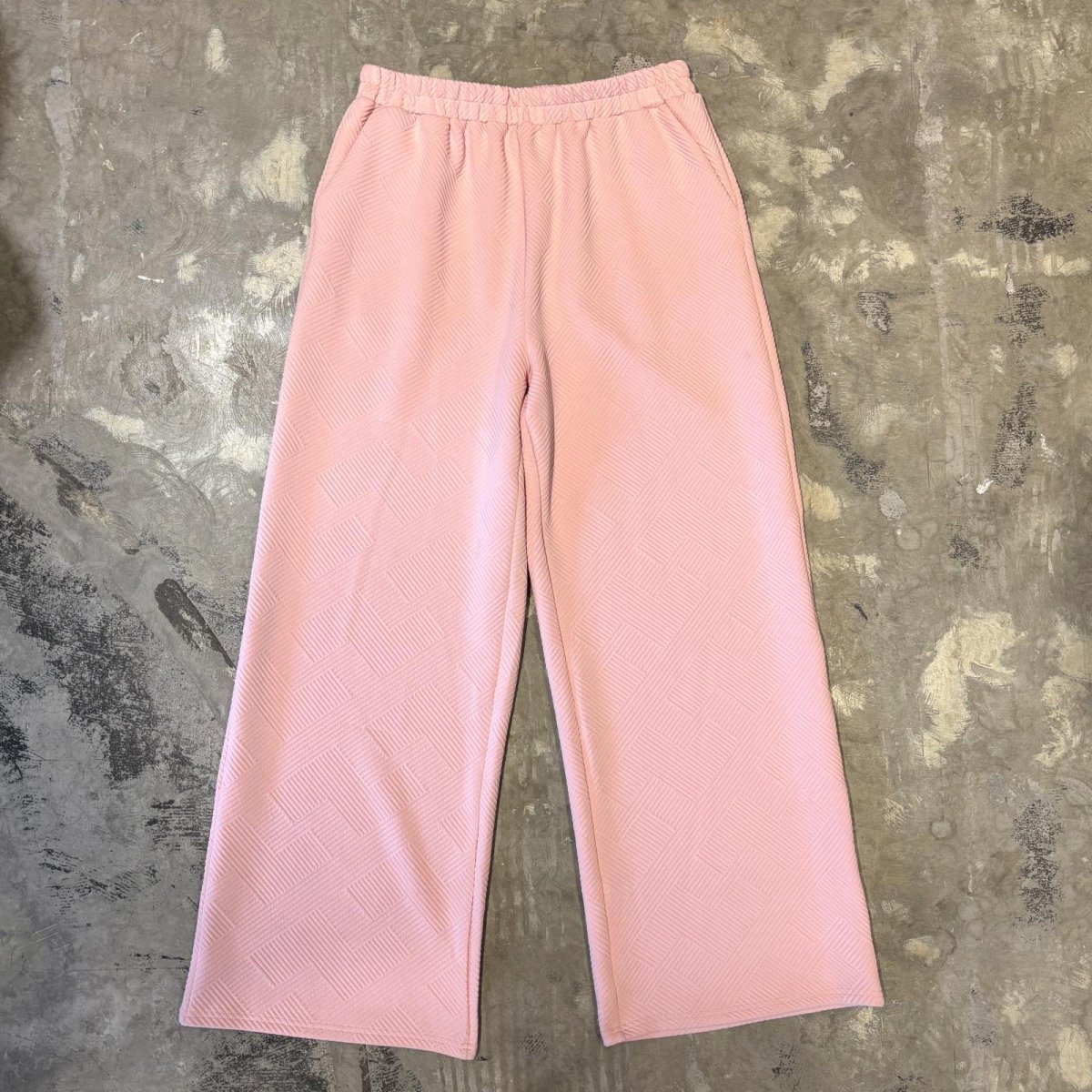 画像1: PINK COLOR 3D PATTERN WIDE SILHOUETTE PANTS / W30~FREE (1)