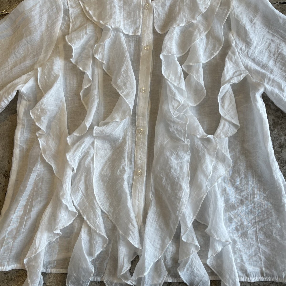 画像9: FRONT FRILL LINE DESIGN SHEER L/S BLOUSE / Ladies M (9)
