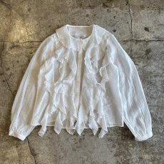 画像1: FRONT FRILL LINE DESIGN SHEER L/S BLOUSE / Ladies M (1)